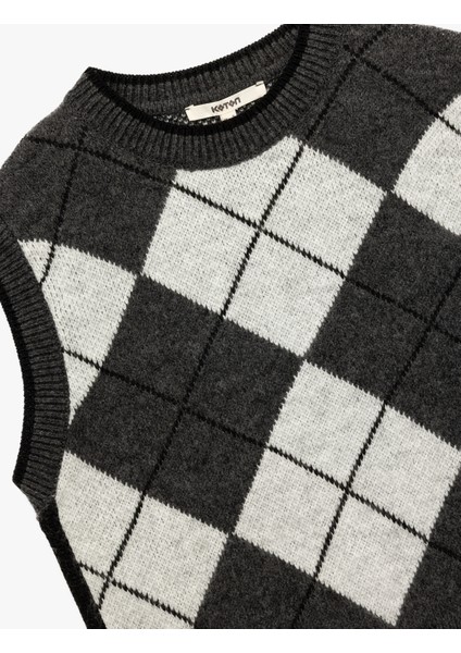 Baklava Desenli Kolsuz Bisiklet Yaka Triko Süveter indirimleri