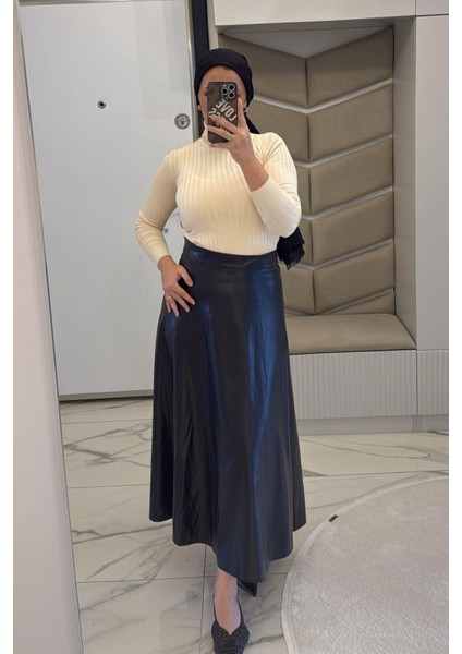 Kadın Siyah Deri Etek modelleri