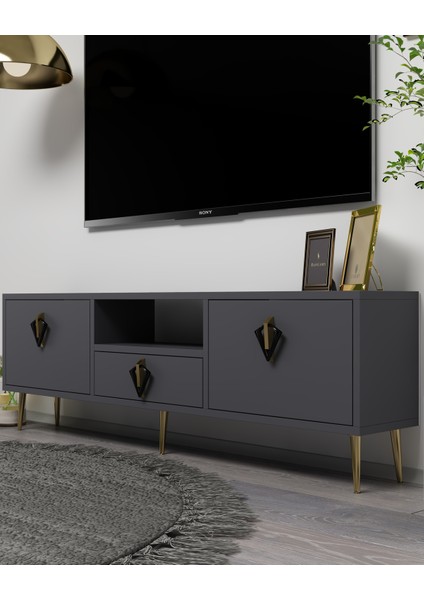 1312DROPDD-32 Tv Sehpası Antrasit-Altın