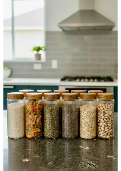 12’li Büyük Cam Kavanoz Seti – 1350 Ml, Çay, Şeker, Pirinç, Baharat ve Erzak Saklama