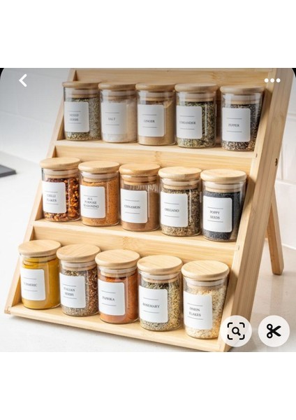 3 Katlı Katlanır Bambu Baharatlık Organizer & 12’li Vakumlu Bambu Baharat Seti 12ADET Kaşık Hediyeli