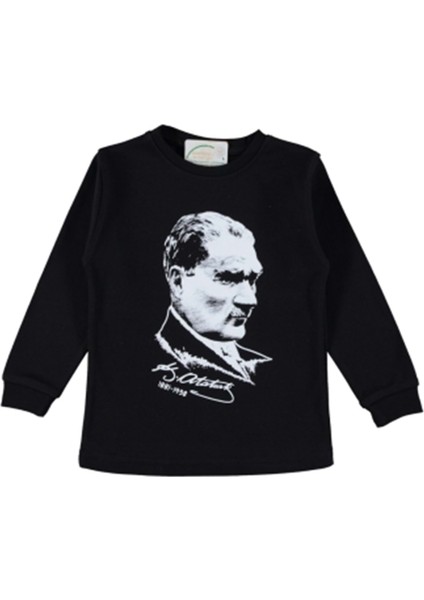 364760 Atatürk ve Imza Baskılı Sweat 5/8 Yaş - Siyah - 7-8 Yaş