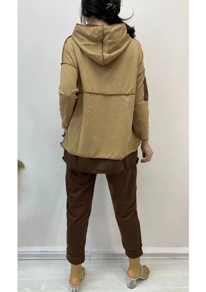 Mdb Kadın Kahve Kapşonlu Etek Ucu Detay Arma Ters Dikiş Gorunumlu Ikili Takım indirimleri