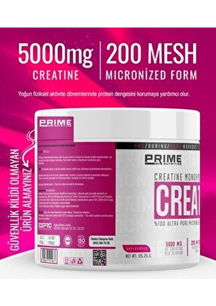 Kreatin Toz 125.25 gr 200 Mesh Mikronize Formda Yetişkinler İçin