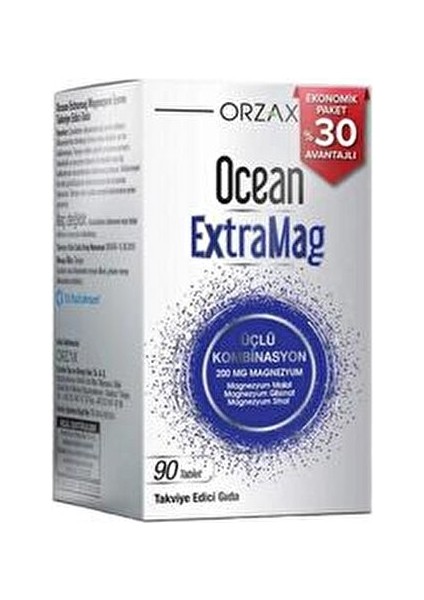 Ocean Extramag Üçlü Magnezyum Kombinasyonu 90 Tablet 200 mg Elementel Magnezyum İçerir fiyatları