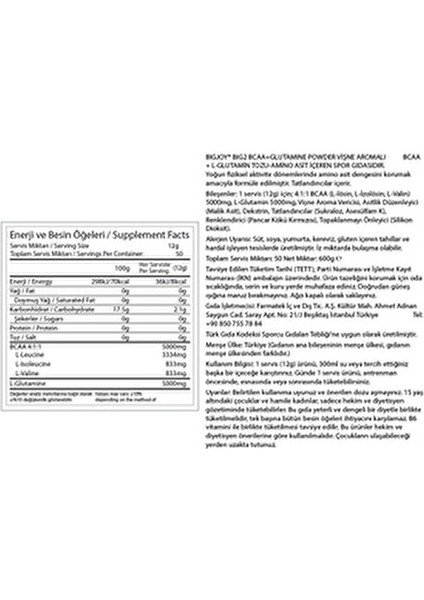 BCAA ve Glutamin Toz 600 GR Vişne Aromalı Türkiye Menşeli Sporcu Besini indirimleri