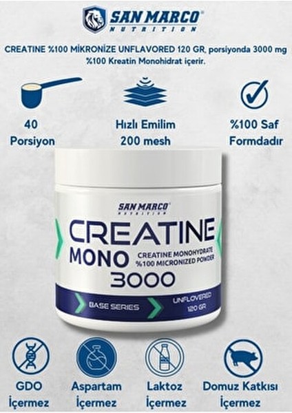 Kreatin %100 Mikronize Unflavored 120 gr Yüksek Performans İçin fiyatları