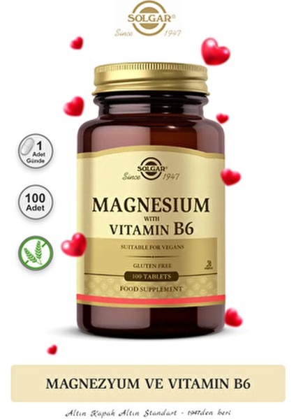Magnezyum ve B6 Vitamini Takviyesi 100 Tablet Vegan Dostu Enerji Desteği modelleri