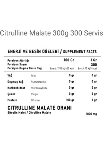 Citrulline Malate Toz 300 gr 300 Servis Aromasız Yetişkinler İçin modelleri