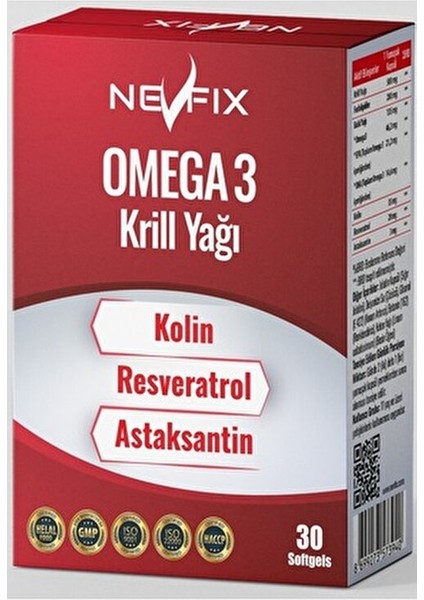 Omega 3 Krill Yağı 30 Softgel Kolin ve Resveratrol İçerir Yetişkinler İçin