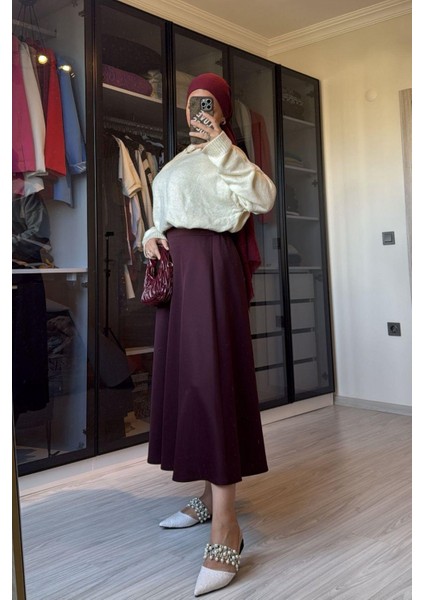Kadın Bordo Scuba Kumaş Çan Etek modelleri