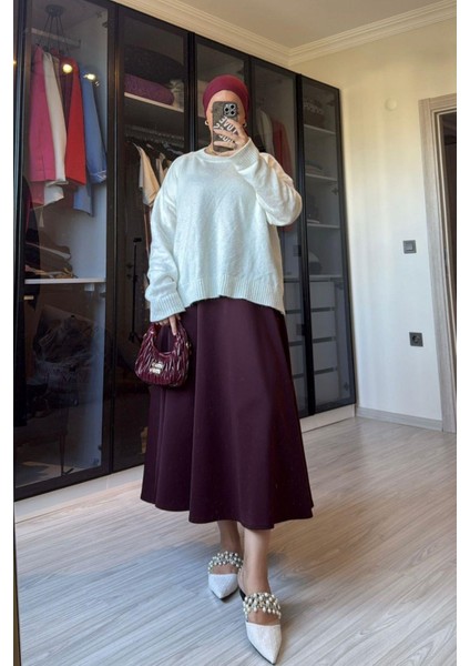 Kadın Bordo Scuba Kumaş Çan Etek indirimleri