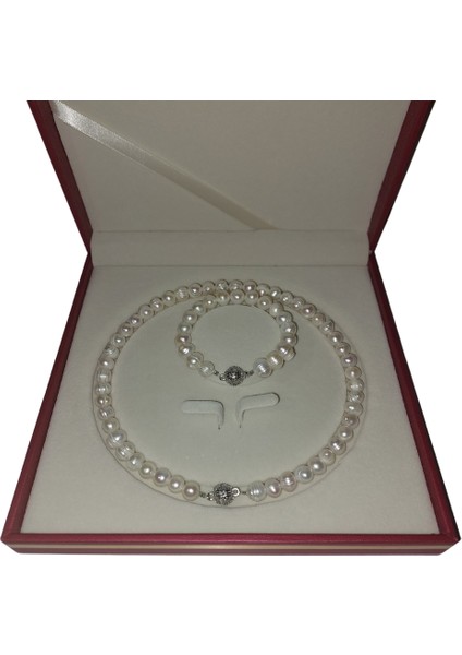 Doğal Inci Kolye Bileklik Set, Mıknatıs Kapamalı