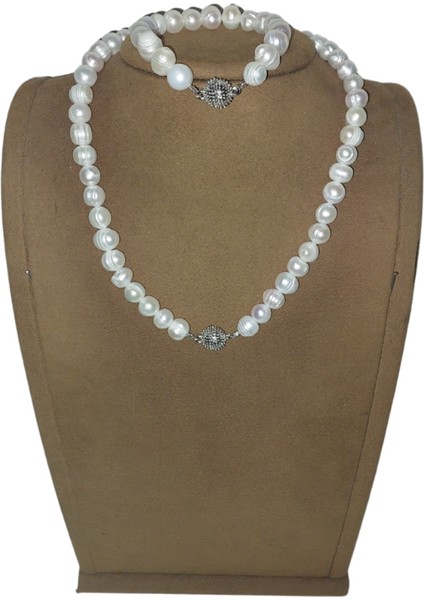 Doğal Inci Kolye Bileklik Set, Mıknatıs Kapamalı modelleri