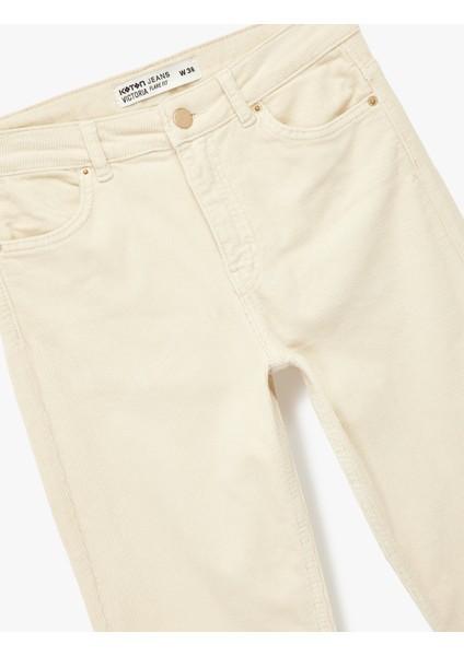 Dar Kesim Düğmeli Cepli Ispanyol Paça Kadife Pantolon - Flare Jeans indirimleri