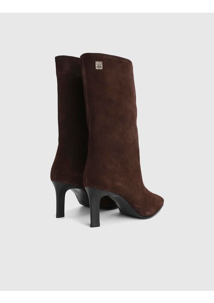 Alvina Hakiki Süet Deri Kahverengi Kadın Topuklu Bot