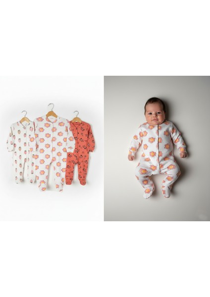 Yeni Doğan Bebek Tulum Seti 3’lü | Çiçek & Kedi & Çilek | %100 Pamuk, Anti Alerjik | 0-3 & 3-6 Ay fiyatları