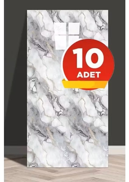 10 Adet 30X60 cm Açık Gri Damar Mermer Desenli Kendinden Yapışkanlı Mutfak Banyo Wc Kaplama Pvc PANEL-MR18