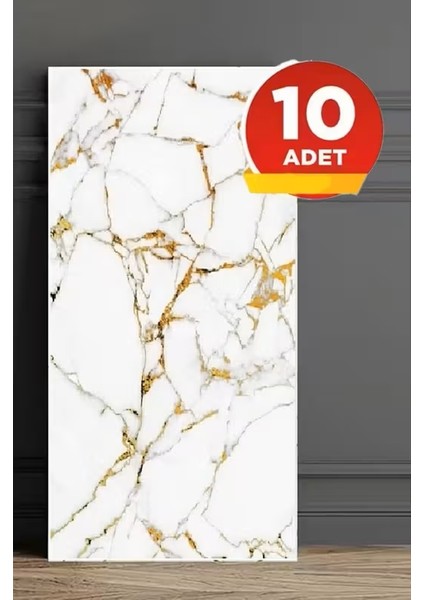 10 Adet 30x60 Cm Gold Damar Mermer Desenli Kendinden Yapışkanlı Mutfak Banyo Wc Kaplama Pvc Panel