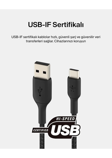 Boost Şarj Örgülü Usb-C Kablosu 3 M, Siyah modelleri