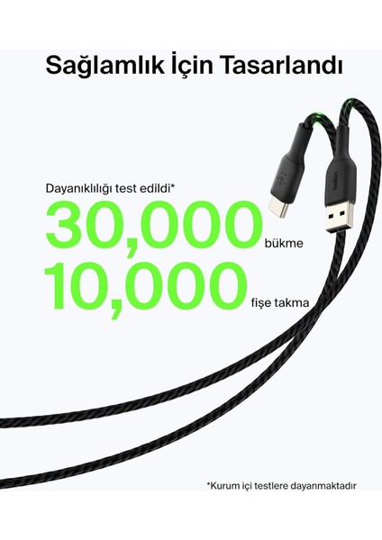 Boost Şarj Örgülü Usb-C Kablosu 3 M, Siyah indirimleri