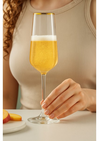 Flüt Ayaklı Bardak Altın Yaldızlı 195 cc 6 Adet