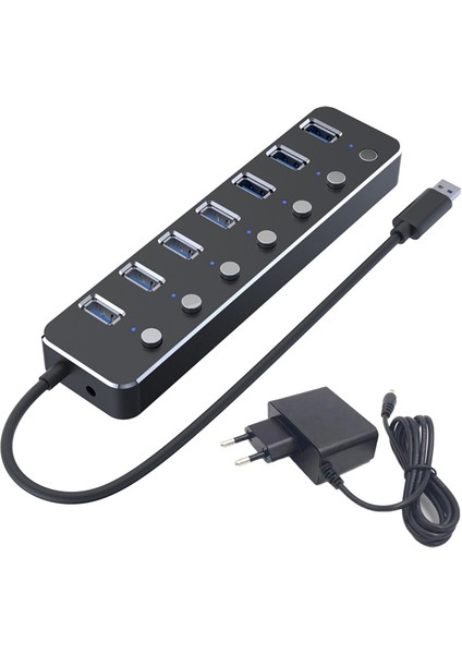 USB 3.0 Güç Adaptörü 7 Port Alüminyum Alaşımlı Ayırıcı Hub USB Hub 3.0 USB Çoklu Genişletici Anahtarı 1.2m Kablo Hub Ab Fişi B (Yurt Dışından)