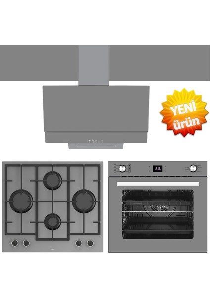 ve Afm Tech Markalı / Greyton Gri - Antrasit Cam Ankastre Set ( LN388 + FM3407 + FM7710)
