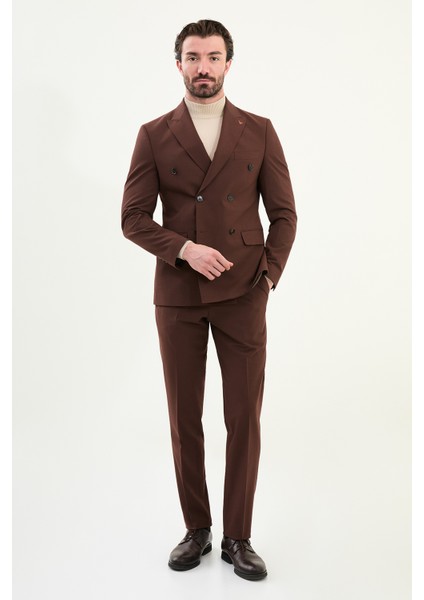 Düz Slim Fit Geniş Yaka Kruvaze Erkek Takım Elbise modelleri