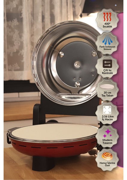 ® | Pro Plus Taş Fırın Pizza Makinesi - Kırmızı