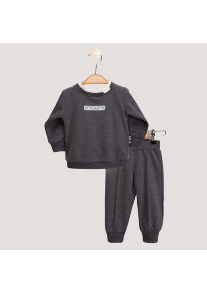 Yaka Detaylı Just Baskılı At Üst Takım - Antrasit - 9 Ay Antrasit