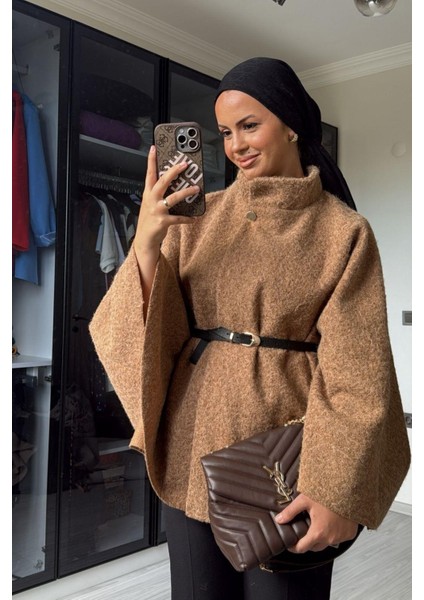 Kadın Camel Yarasa Kol Kırçıllı Kaban