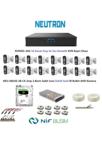 Nif Bilişim 2mp 16 Kameralı Sesli Dış Ortam Ahd Full Kamera Seti 500GB Disk Kameralar Gece Renkli Değildir fiyatları