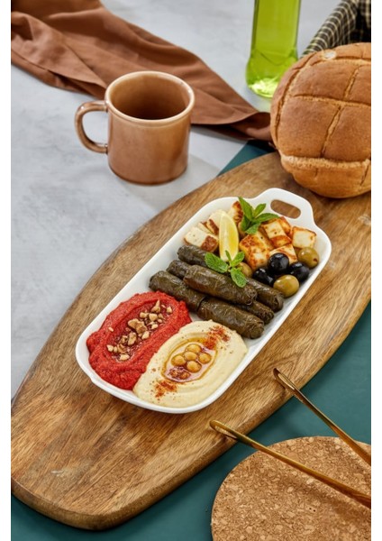 Porselen Uzun Kulplu Sunum Tabağı ve Kahvaltılık 31X13,5X3,5 cm fiyatları