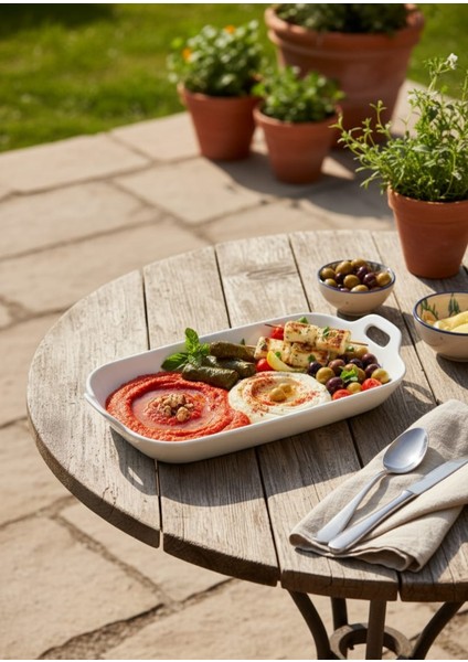 Porselen Uzun Kulplu Sunum Tabağı ve Kahvaltılık 31X13,5X3,5 cm fırsatları