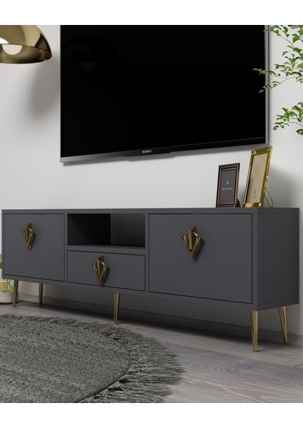 1313DROPDD-32 Tv Sehpası Antrasit-Altın