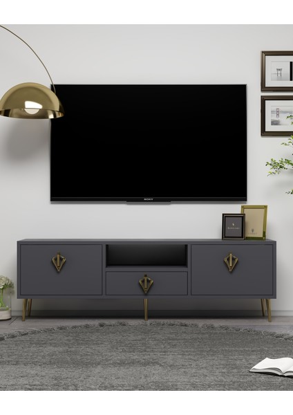 1313DROPDD-32 Tv Sehpası Antrasit-Altın fırsatları