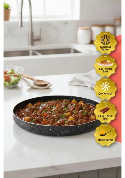 ® | Yuvarlak Granit Fırın Tepsisi | 28 Cm, Alüminyum Gövde, Hafif ve Dayanıklı Yapışmaz