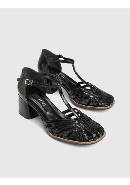 Jesca Hakiki Rugan Deri Siyah Kadın Topuklu Sandalet fiyatları