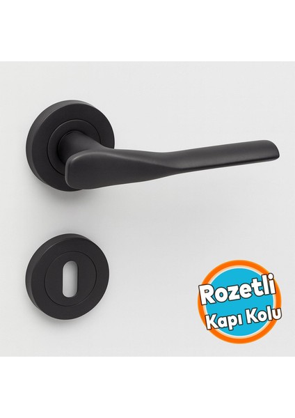 Oda Kapı Kolu Mat Siyah Daire Rozetli Sürgülü ve Çelik Kapı Kulpu Uyumlu Sağ Sol Uygun Kolları