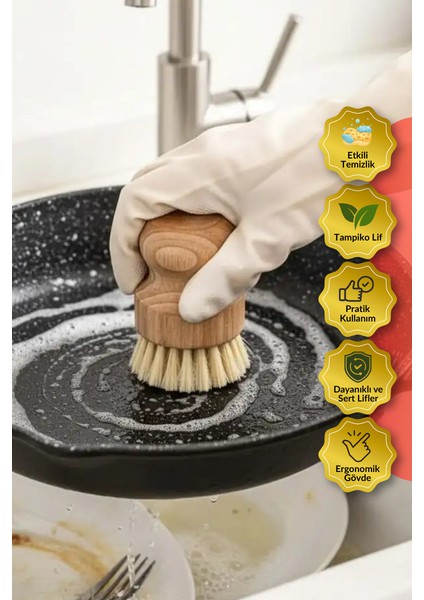 ® | Organik Ahşap Temizlik Fırçası | Tampiko Lifli, Ergonomik, Dayanıklı ve Doğal Temizlik