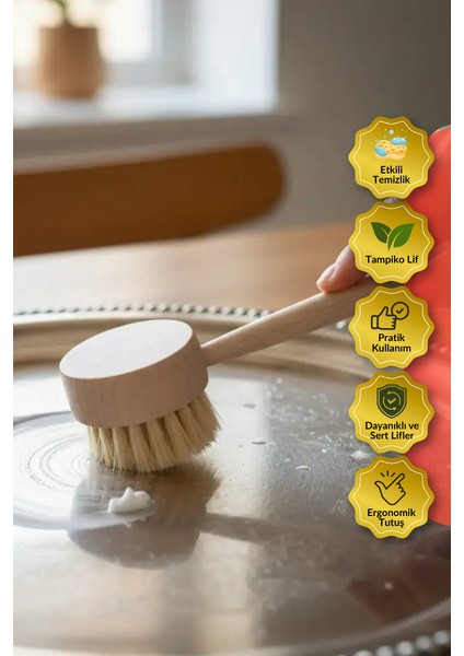 ® | Saplı Organik Temizlik Fırçası | Tampiko Lifli, Ahşap, Dayanıklı ve Doğal Yüzey Temizliği