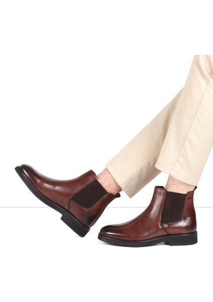 Erkek Kahverengi Deri Chelsea Bot
