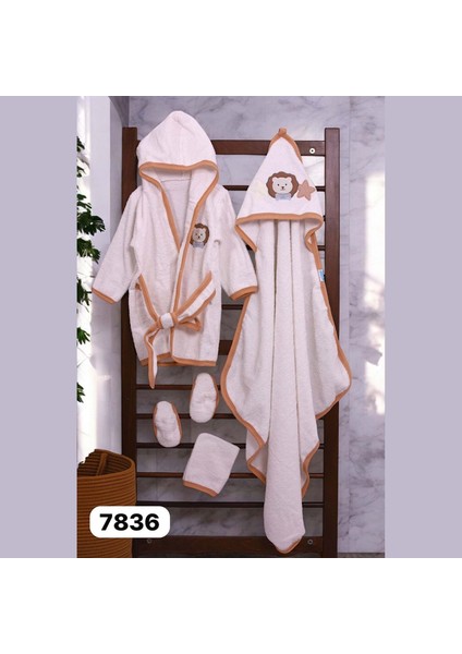 Aslanlı Bornoz Seti - Ekru - 0 - 12 Ay Ekru