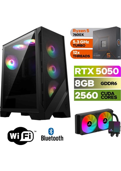 Şafak-Gaming Pc Ddr5-Rtx 5050 8gb -Ryzen 5 7600X – 32 GB Ddr5 Ram – 1 Tb M.2 SSD 5000 4000 – 240MM Sıvı Sogutma -Windows 11 Pro-
