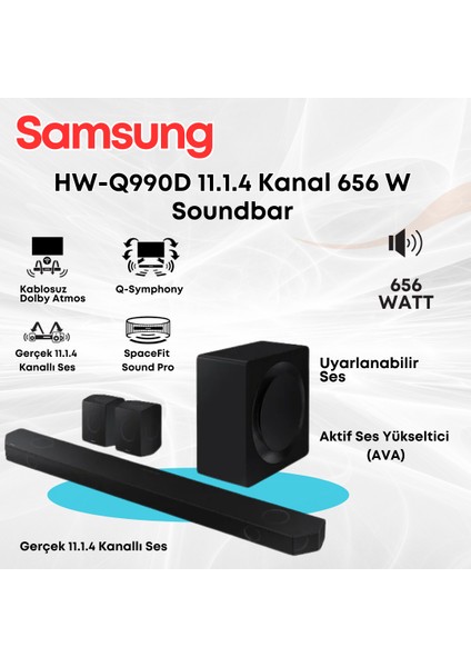 11.1.4 Kanal 656 W Soundbar, Güçlü Premium Bluetooth, Optik ve Hdmı Bağlantı Özellikli KUMANDALI-HW-Q990D