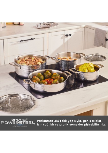 Power Steel 316+ 3ply Voyager Indüksiyon Tabanlı 8 Parça Çelik Tencere Seti fırsatları