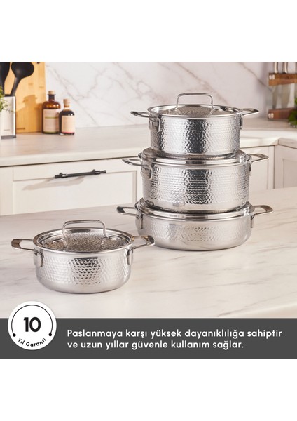 Power Steel 316+ 3ply Voyager Indüksiyon Tabanlı 8 Parça Çelik Tencere Seti