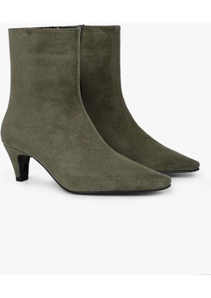 Kadın Lulu Yağ Yeşili Süet Kısa Topuklu Bot