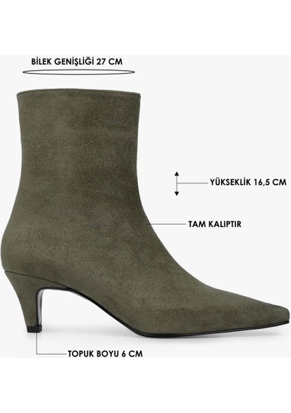 Kadın Lulu Yağ Yeşili Süet Kısa Topuklu Bot fiyatları